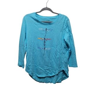 ESCAPE by Habitat Clothes Dragonfly Teal Blue 100% Peruvian Cotton Top - S